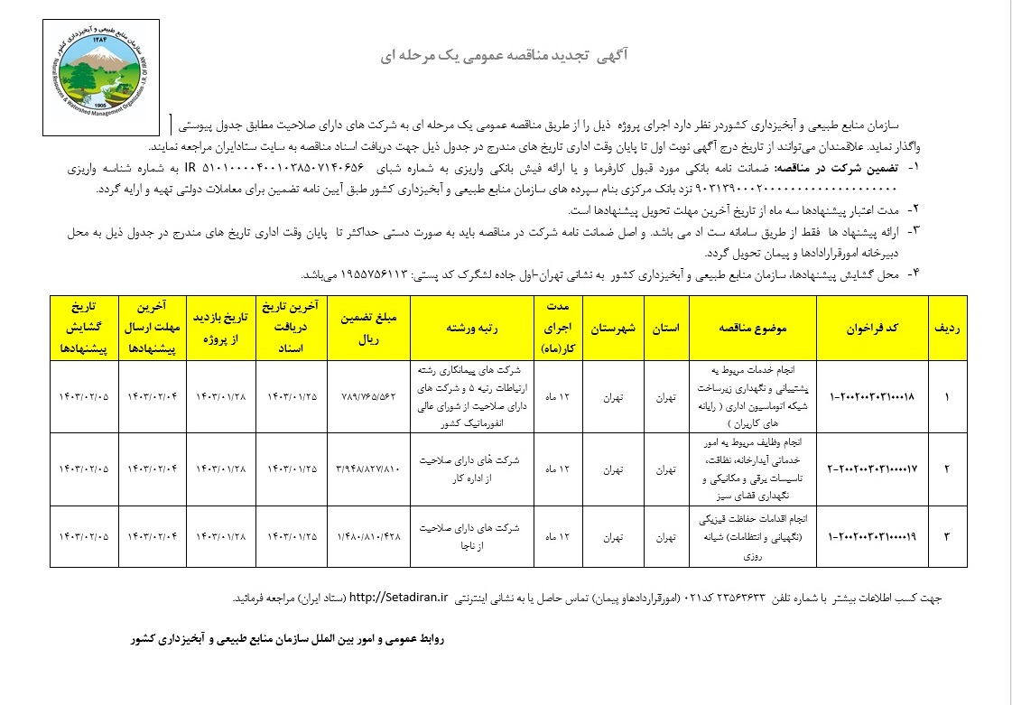 مناقصه عمومی یک مرحله ای ( نیروهای شرکتی)